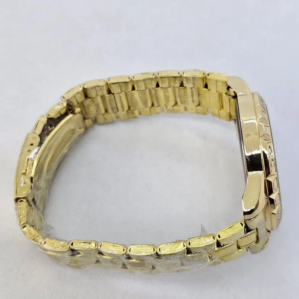 Men's Watch Bracelet Set 43MM Black Dial Date Gold‎ Bracelet Band 8